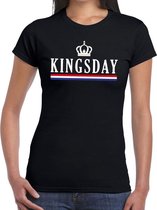 Zwart Kingsday met Hollandse vlag en kroontje t- shirt - Shirt voor dames - Koningsdag kleding S