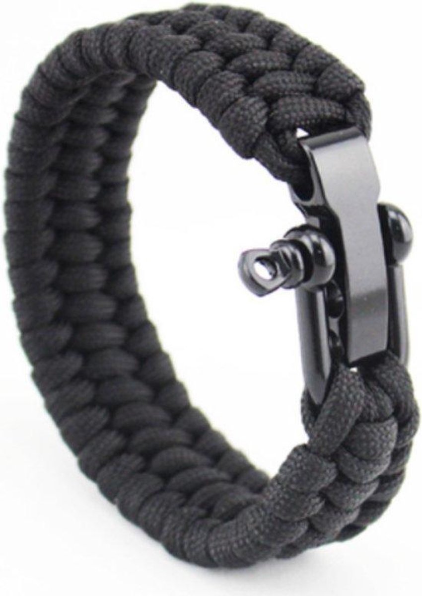 Paracord Heren armband  - 23 cm - Zwart - Merkloos
