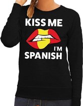 Kiss me I am Spanish sweater zwart dames - feest trui dames - Spanje kleding M