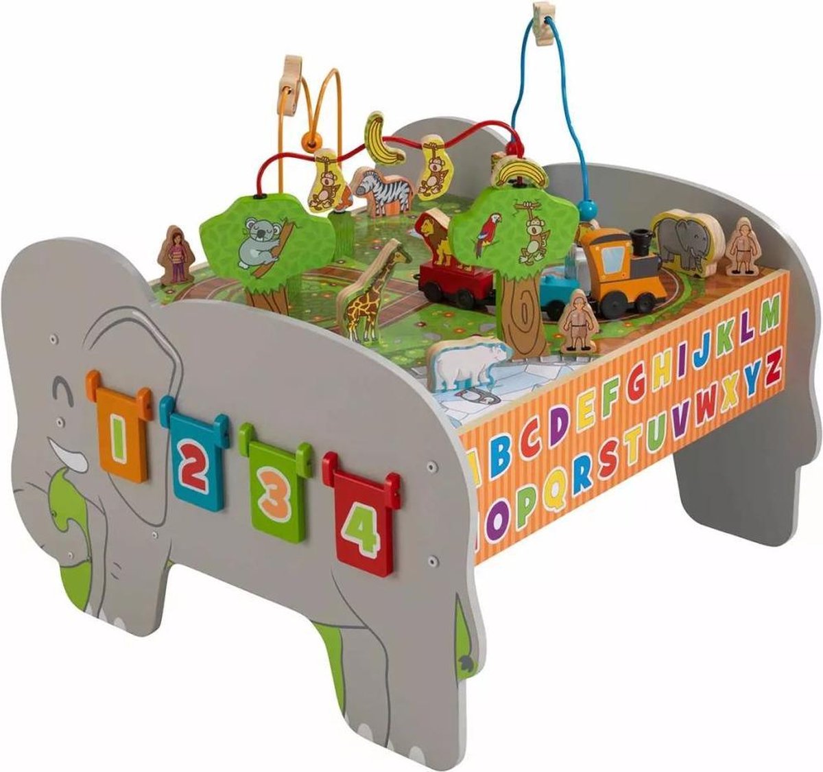ZaciaToys Houten Activiteitentafel voor Peuters | Educatieve Speeltafel met Kralenbaan, Tandwielen & Trein – Montessori Speelgoed voor Kinderen