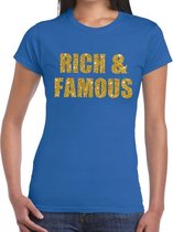 Rich and Famous gouden glitter tekst t-shirt blauw dames - dames shirt Rich and Famous M