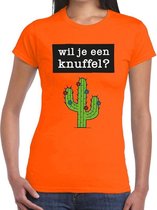 Wil je een Knuffel tekst t-shirt oranje dames - dames shirt Wil je een Knuffel - oranje kleding L