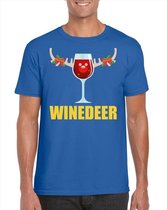 Foute Kerst t-shirt wijntje Winedeer blauw voor heren M