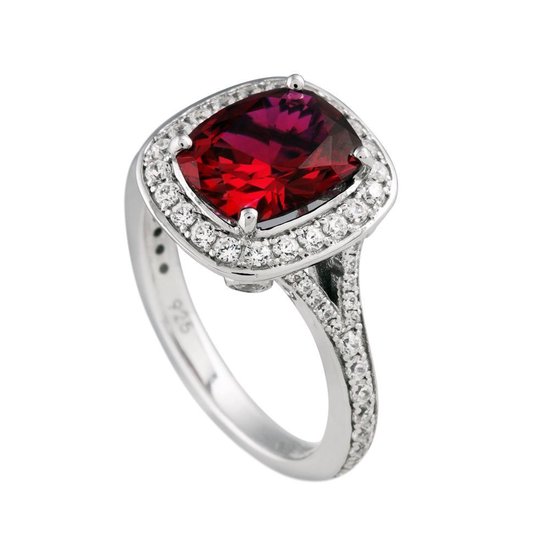 Diamonfire - Zilveren ring met steen Maat 19.5 - Rode rechthoekige steen -  Rondom gezet | bol.com