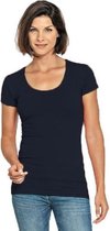 Bodyfit dames t-shirt donkerblauw met ronde hals - Dameskleding basic shirts M (38)
