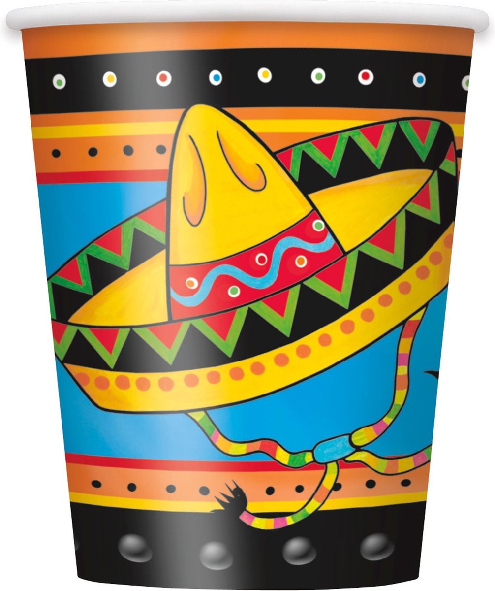 8 kartonnen Mexicaanse bekers - Feestdecoratievoorwerp