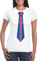 Wit t-shirt met IJsland vlag stropdas dames XS