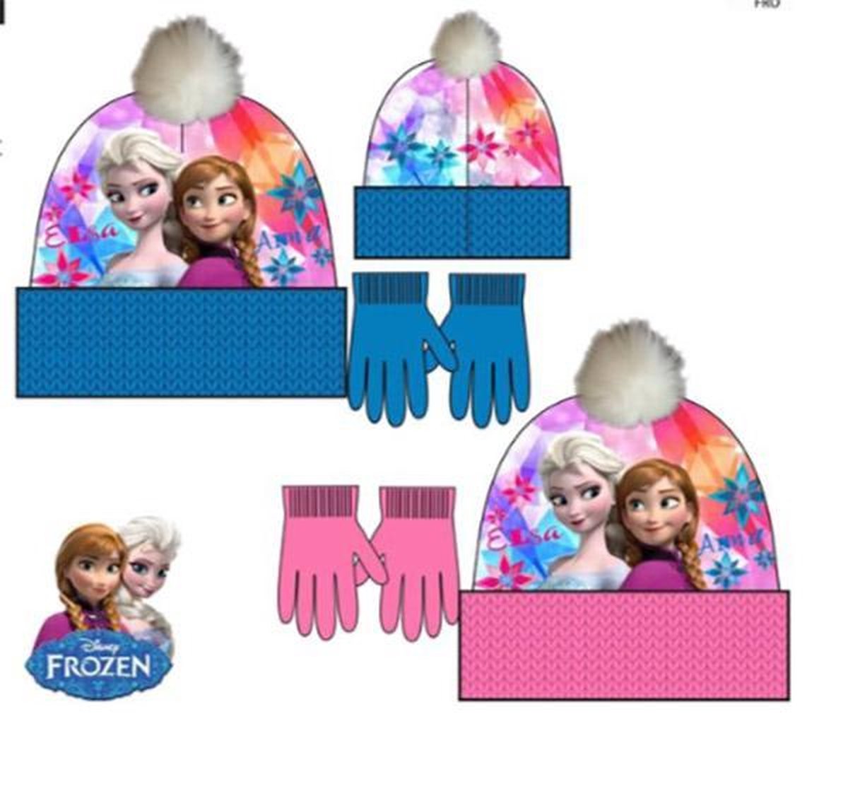 Frozen blauwe fleece muts + handschoenen