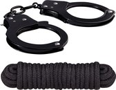 NMC - BDSM - Set van Metalen Handboeien en 3 M Touw - Zwart