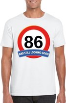 Verkeersbord 86 jaar t-shirt wit heren M