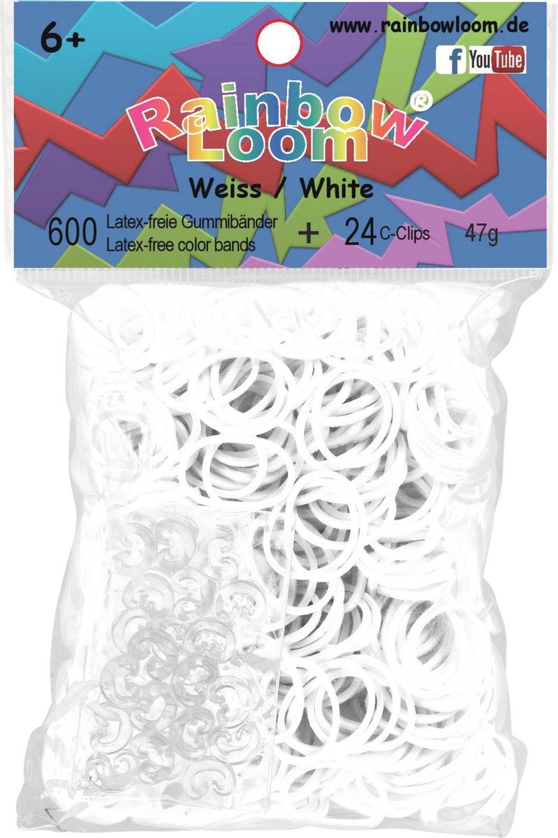 Rainbow Loom Elastiekjes - Wit - Met 24 Clips
