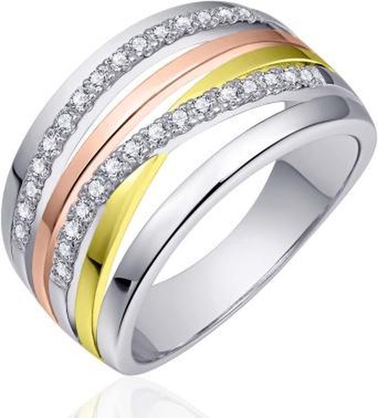 Schitterende Zilveren Ring 14K Bicolor met Zirkonia's 16.00 mm. (maat 50)
