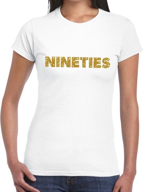 Super bol.com | Nineties goud glitter t-shirt wit dames - Jaren 90 kleding S CE-41