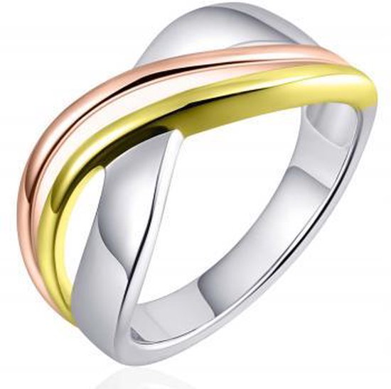 Schitterende Zilveren Ring Rose Goud 16.00 mm. (maat 50) model 171 | Damesring | Bicolor