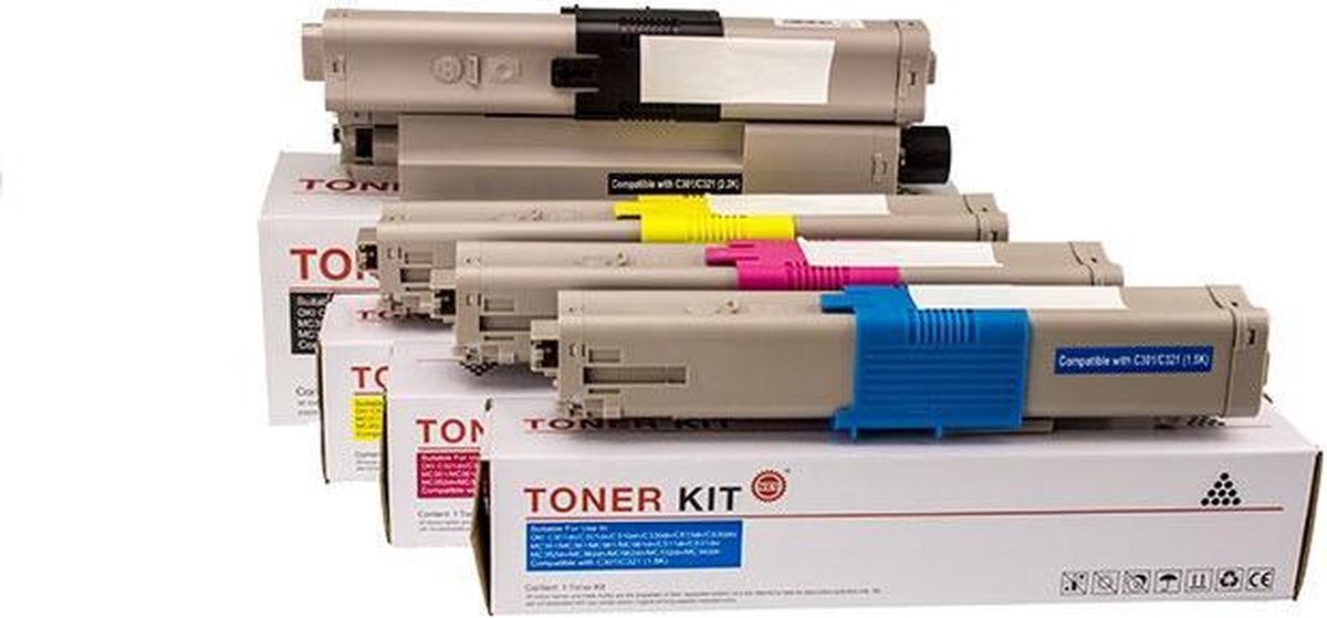 Set 4x XXL Toner kompatible voor Oki C310 C330 C510 C530 (1x zwart, cyaan, magenta & geel) Printgroen huismerk