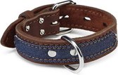 Leren halsband Denim. Bruin. 40 cm x 30 mm.