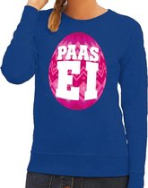 Paas sweater blauw met roze ei voor dames S
