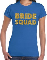 Bride Squad gouden glitter tekst t-shirt blauw dames - dames shirt Bride Squad - Vrijgezellenfeest kleding. XS