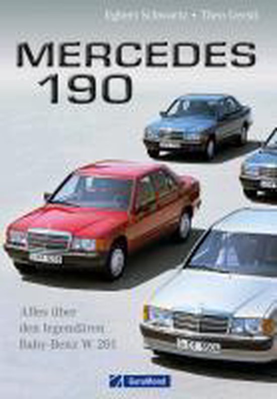 Boek met de titel Mercedes 190, met vier auto's erop.