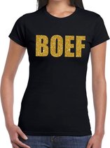 Boef glitter goud tekst t-shirt zwart dames - dames shirt  Boef in gouden glitter letters M