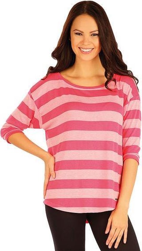 Dames roze gestreept t-shirt Cindy met 3/4 mouwen | bol.com