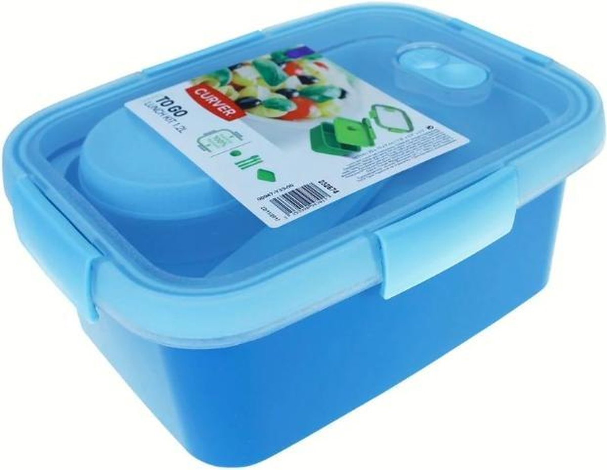 Curver to go lunchtrommel lunchbox blauw met bestek | bol.com