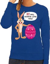 Paas sweater Ei will always love you blauw voor dames XS