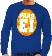 Blauwe Paas sweater met oranje paasei - Pasen trui voor heren - Pasen kleding M