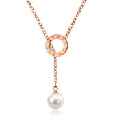 Dames ketting Cilla Jewels Edelstaal Verguld Rose Love Disc Parel