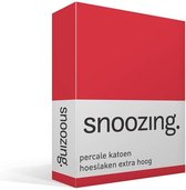 Snoozing - Hoeslaken - Extra hoog - Lits-jumeaux - 200x200 cm - Percale katoen - Rood