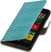 Microsoft Lumia 640 Snake Slang Booktype Wallet Hoesje Turquoise - Cover Case Hoes
