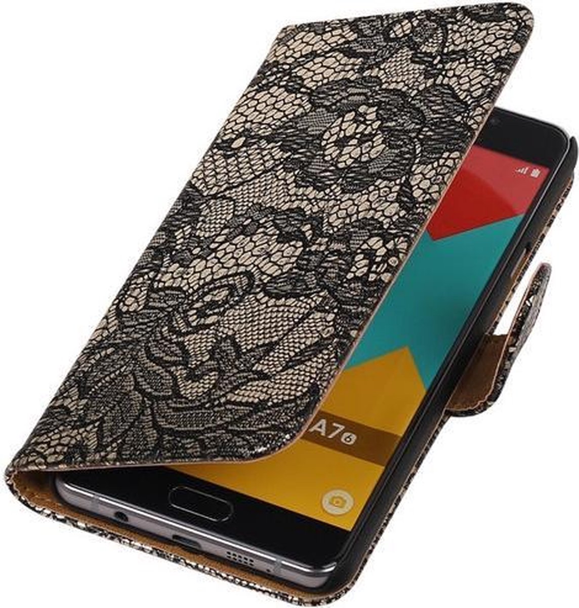 Zwart Lace Booktype Samsung Galaxy A7 2016 Wallet Cover Hoesje