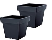 Bloempot Vierkant Lofly Low 24x24x22cm ANTRACIET Prosperplast / 2 STUKS ! /