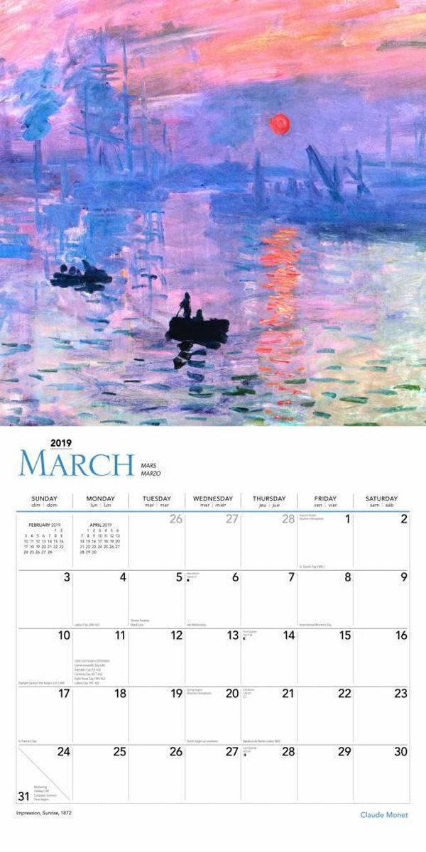 Monet Claude Kalender 2019