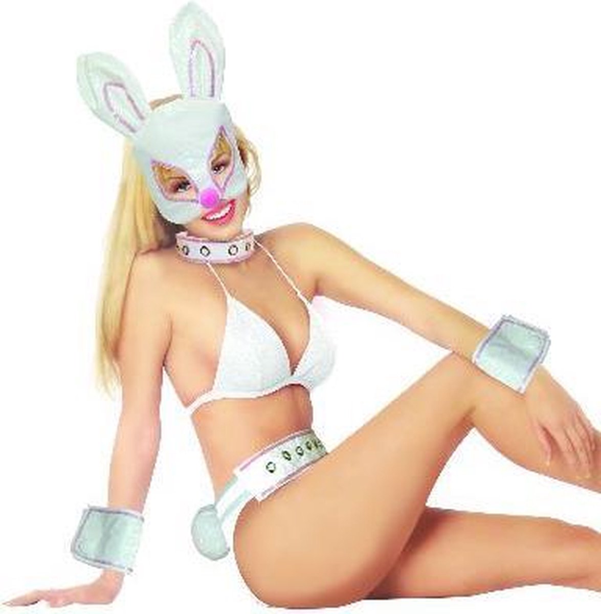Sexy Bunny setje latex 4 delig wit met roze
