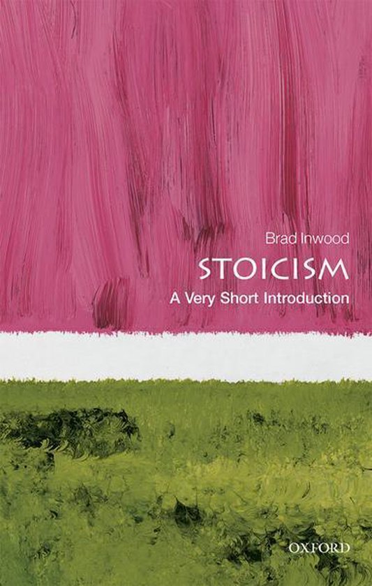 Livre "Stoicism: A Very Short Introduction" par Brad Inwood avec une couverture abstraite rose et verte.