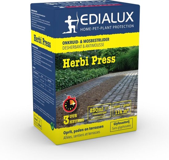 Edialux Herbi press totaal herbicide 250ml: tegen mos en onkruid op onbeteelde terreinen