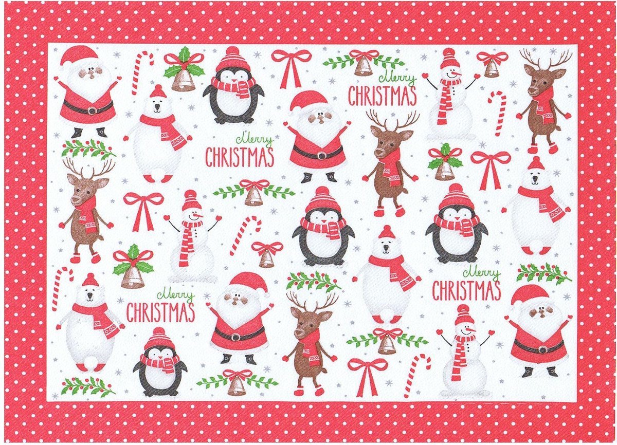 Placemat voor Kerstmis met Kerstman en sneeuwpop 24 stuks