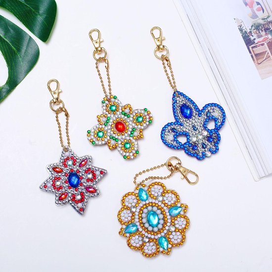Porte-clés de peinture au diamant - Mandalas - 4 pièces - Faites vous-même les plus