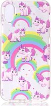 Shop4 - iPhone X / Xs Hoesje - Zachte Back Case Eenhoorntjes Regenboog Transparant