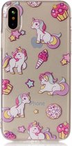 Shop4 - iPhone X / Xs Hoesje - Zachte Back Case Eenhoorntjes Transparant