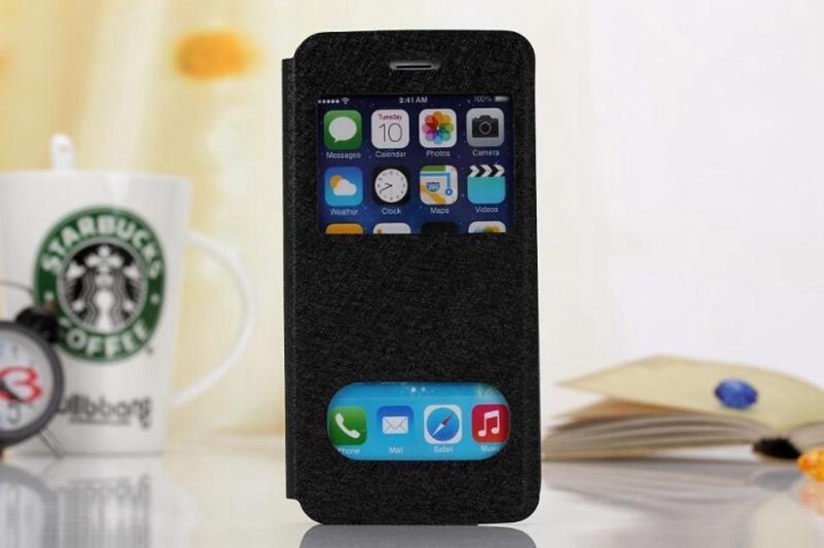 View Cover Zijde Patroon voor iPhone 6?Zwart