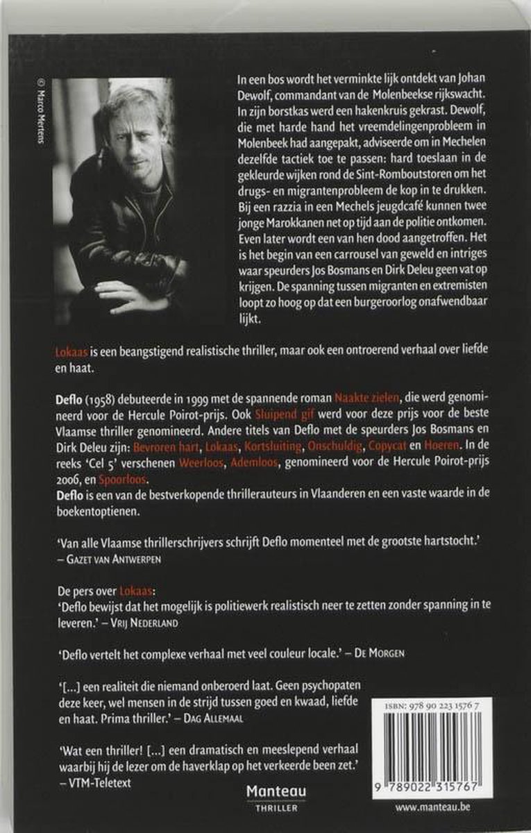 Boekcover van 'Lokaas' met een portret van een man, met tekst in het Nederlands.