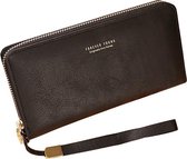 ZILOU® Portemonnee Dames - met Telefoonvak - tot 16 Pasjes - Ritsvak voor Munt- en Briefgeld - Vintage - Kunstleer - Zwart