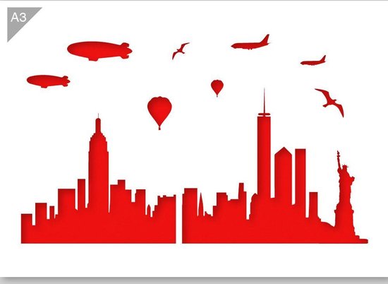 New York skyline sjabloon - Kunststof A3 stencil - Kindvriendelijk sjabloon geschikt voor graffiti, airbrush, schilderen, muren, meubilair, taarten en andere doeleinden