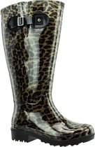 Regenlaars Bruin Beige Leopard WIDE WELLIES Kuitomvang 45 cm XL maat 42