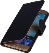 Samsung Galaxy E5 - Echt Leer Bookcase Donker Blauw - Lederen Leder Cover Case Wallet Hoesje