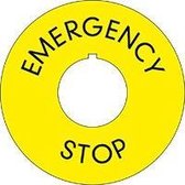 Noodstop / Emergency stop sticker, geel, met gat, 7 talen Ø 75 mm sticker Engels