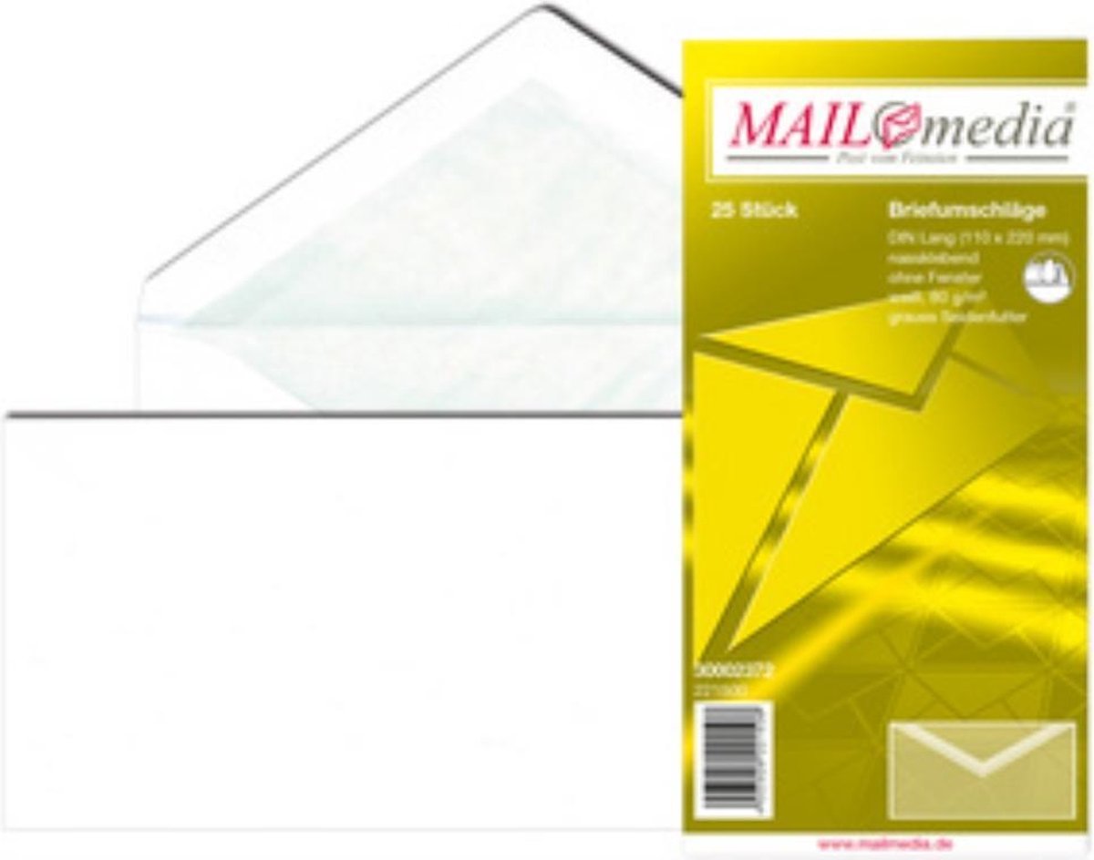 MAILmedia Enveloppen DIN lang wit met zijdevoering, zelfklevend
