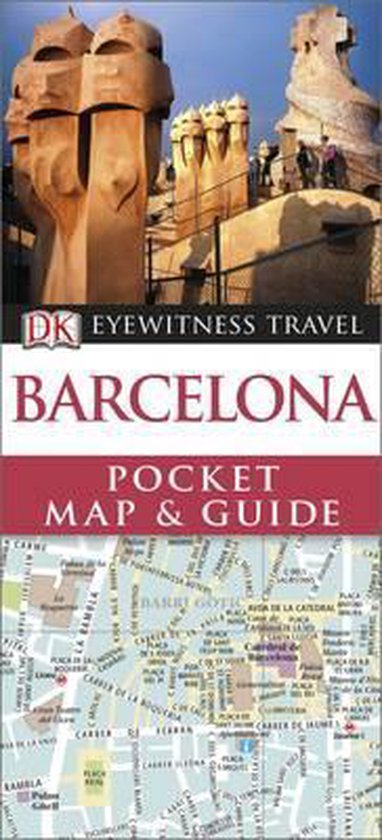 DK Eyewitness reisgids Barcelona Pocket Map & Gids met op de voorgrond een kaart en op de achtergrond de architectuur van het Parc Güell.